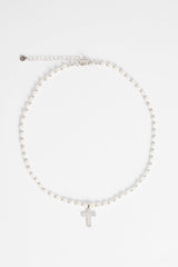 4mm Freshwater Pearl And Bead Necklace With Cross Charm