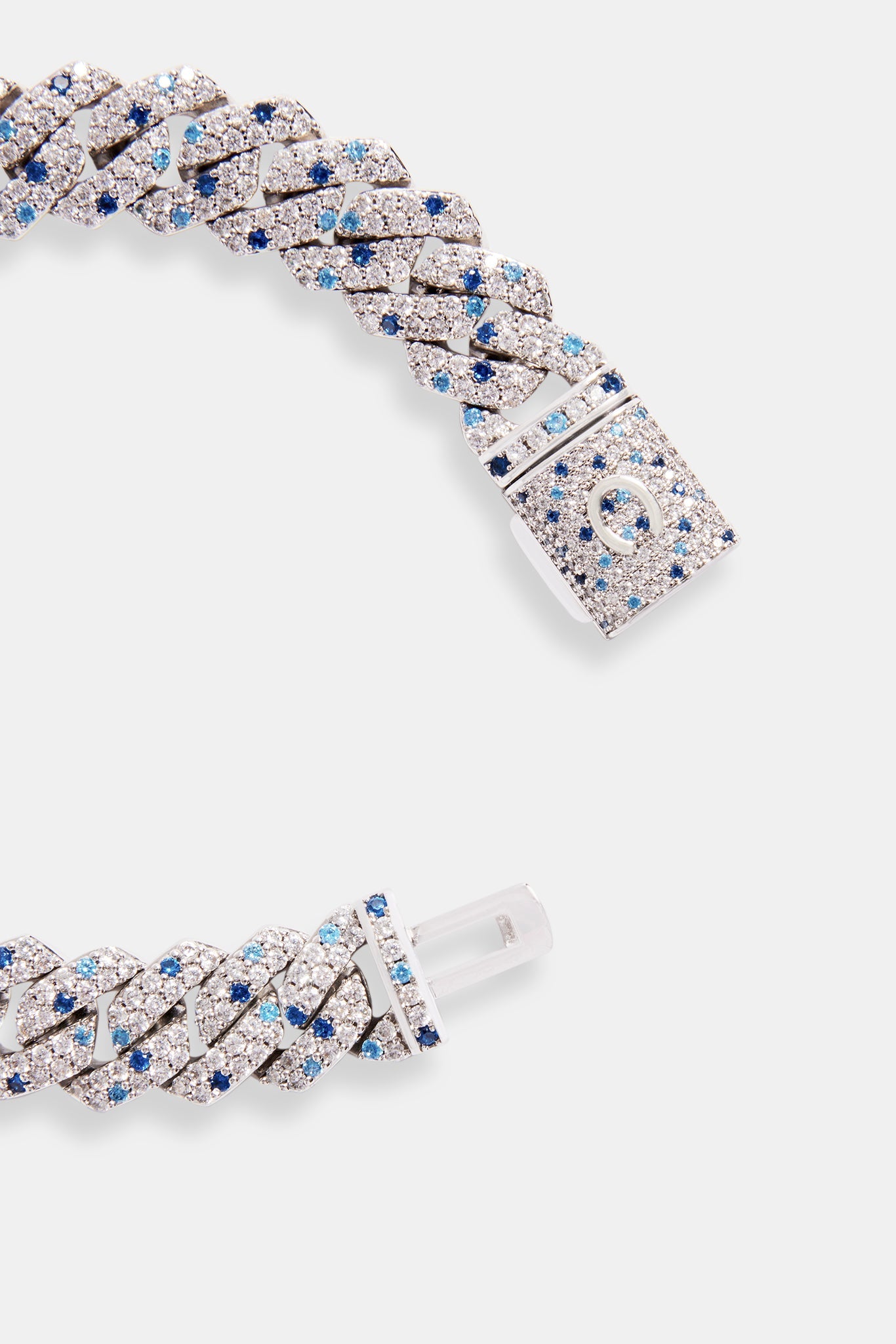 14mm Iced Clear & Blue Prong Cuban Bracelet