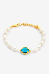 5 mm Süßwasserperlenarmband mit blauem Motiv