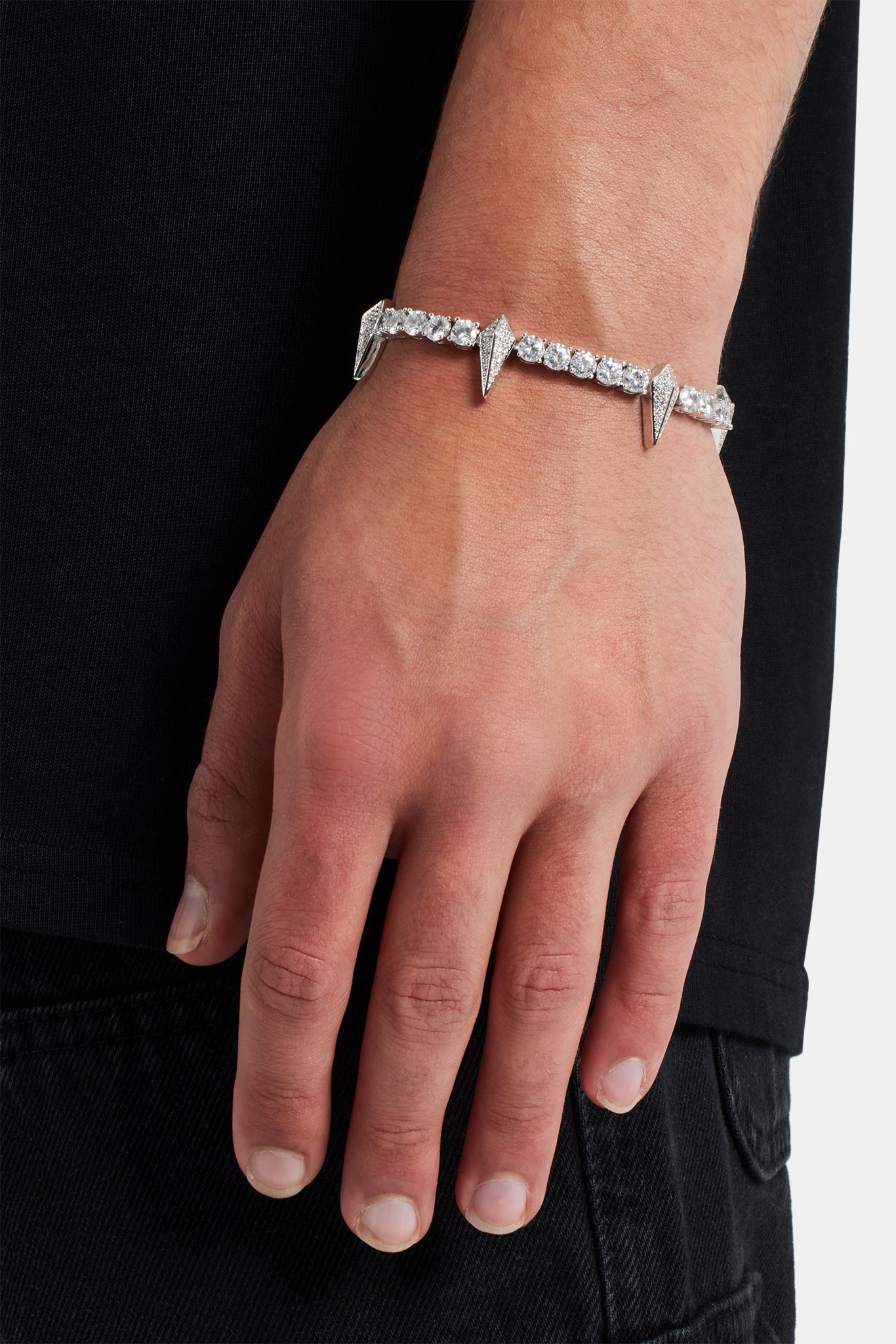 5 mm Iced Pave Spike Tennisarmband – Weißgold