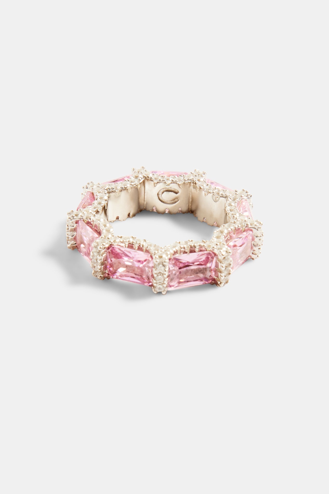 6mm Sterling Silver Pink CZ Baguette Tennis Ring