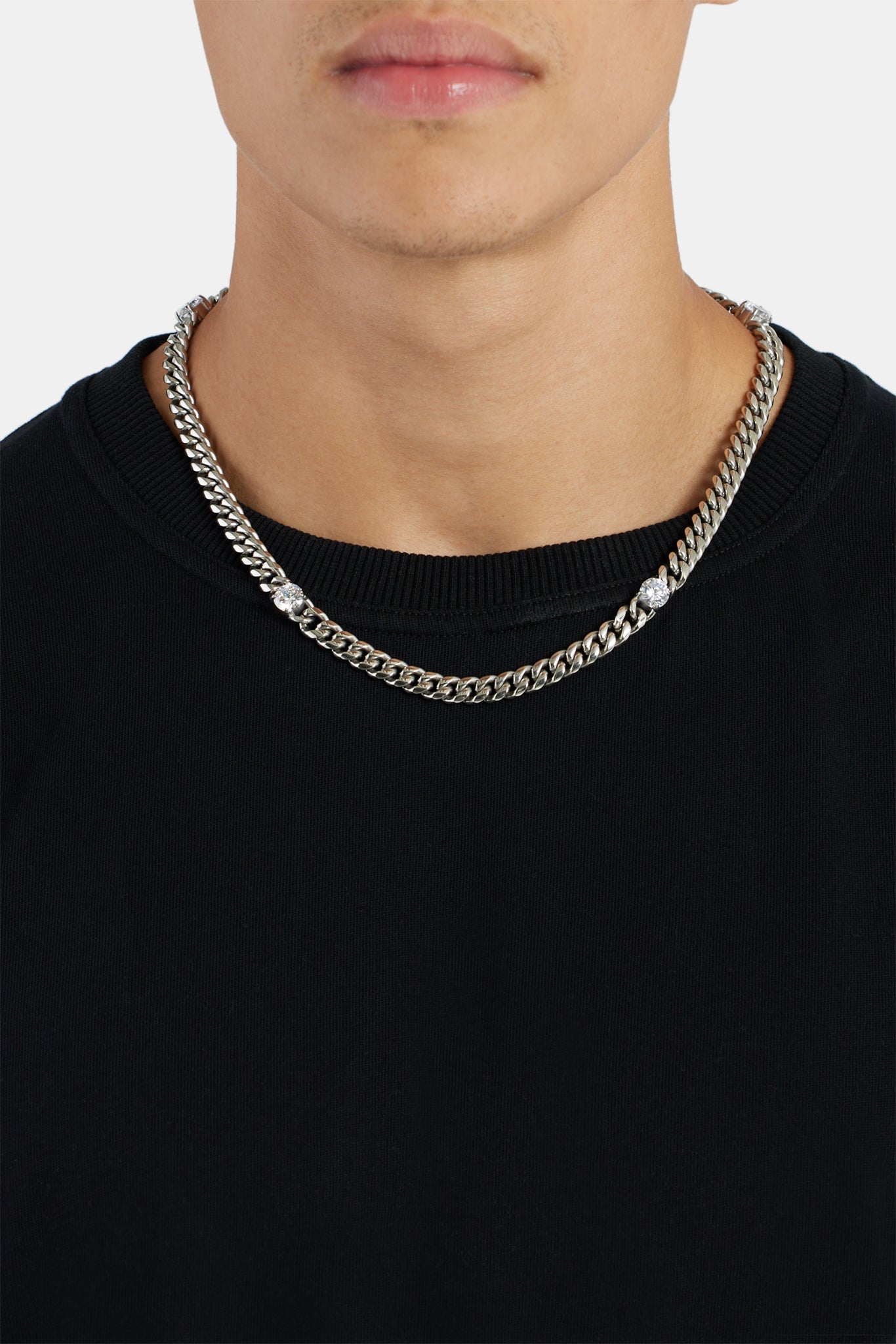 8 mm kubanische Kette mit klarem Stein, Weißgold