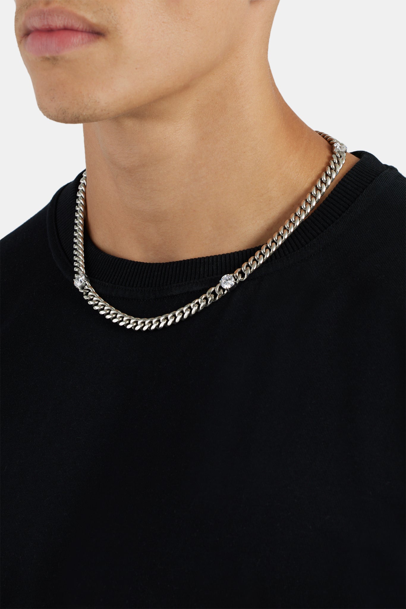 8 mm kubanische Kette mit klarem Stein, Weißgold
