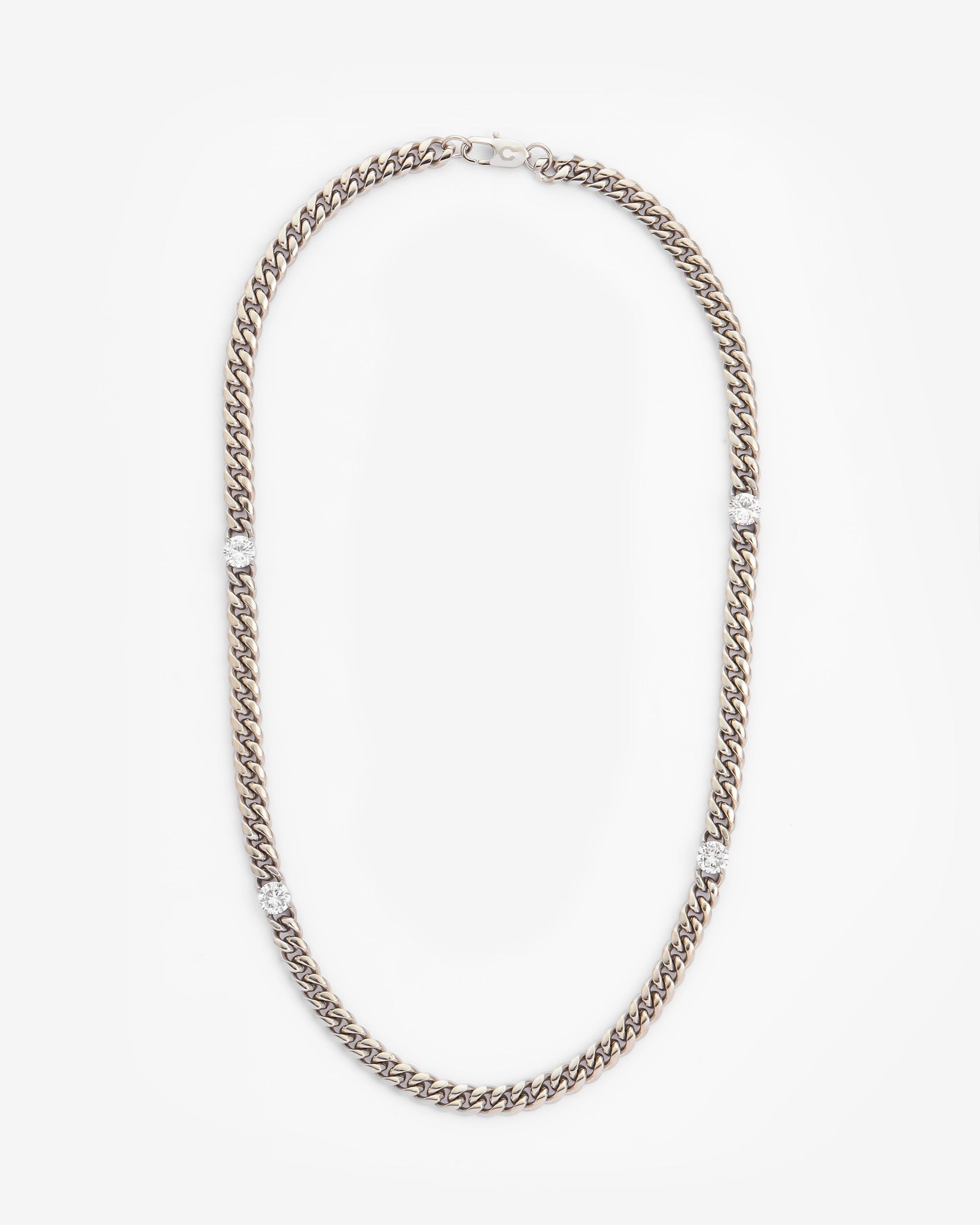 8 mm kubanische Kette mit klarem Stein, Weißgold