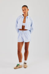 Striped Pocket Oversized Shirt & Shorts - Blue