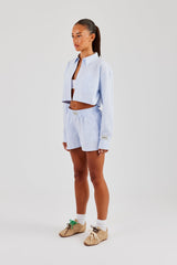 Striped Pocket Oversized Shirt & Shorts - Blue