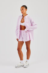 Oversized Stripe Tie Sleeve Shirt - Pink
