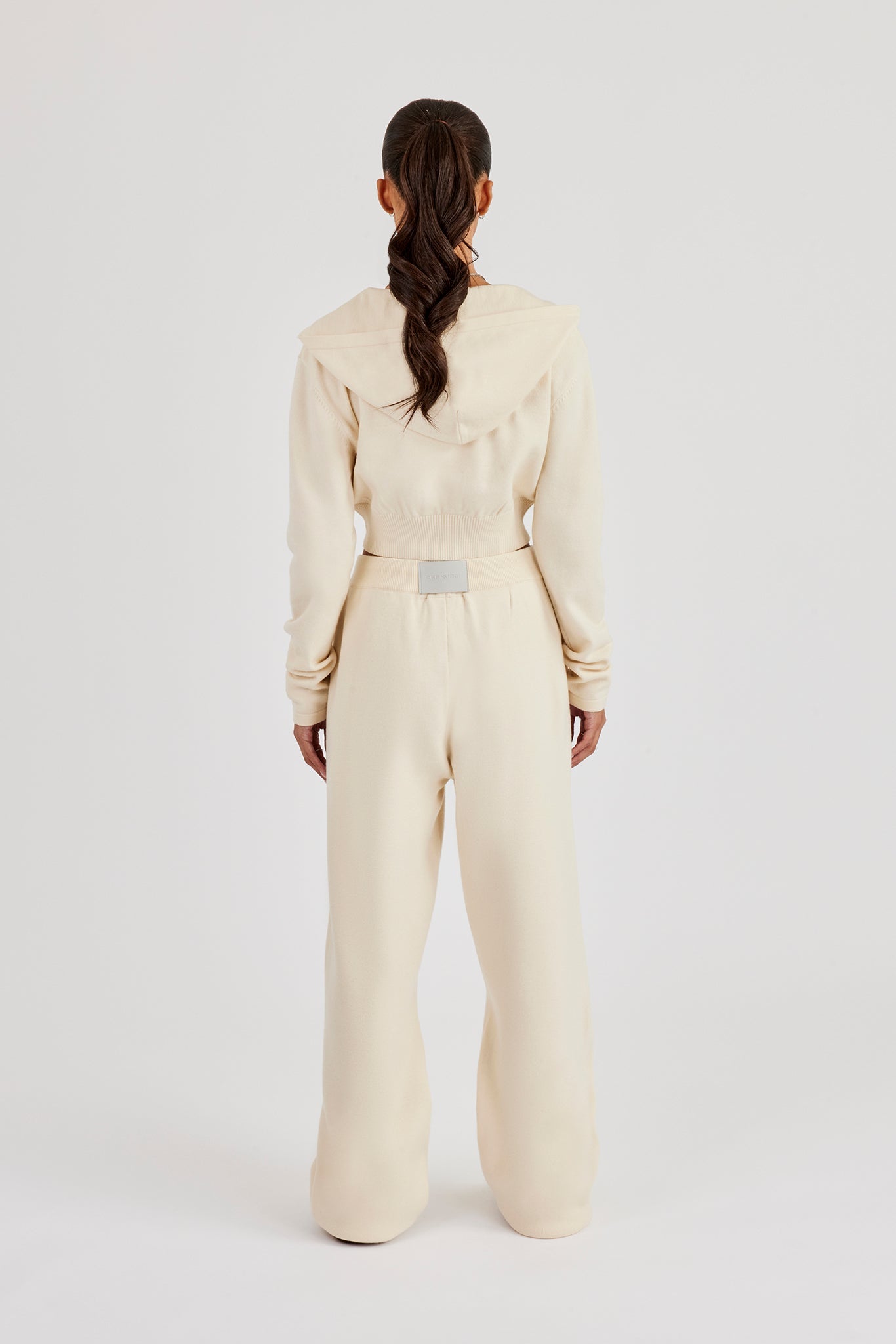 Cropped Knit Zip Hoodie & Jogger - Cream