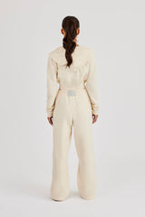 Cropped Knit Zip Hoodie & Jogger - Cream