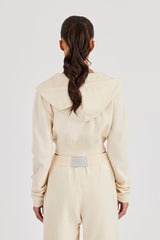 Cropped Knit Zip Hoodie - Cream