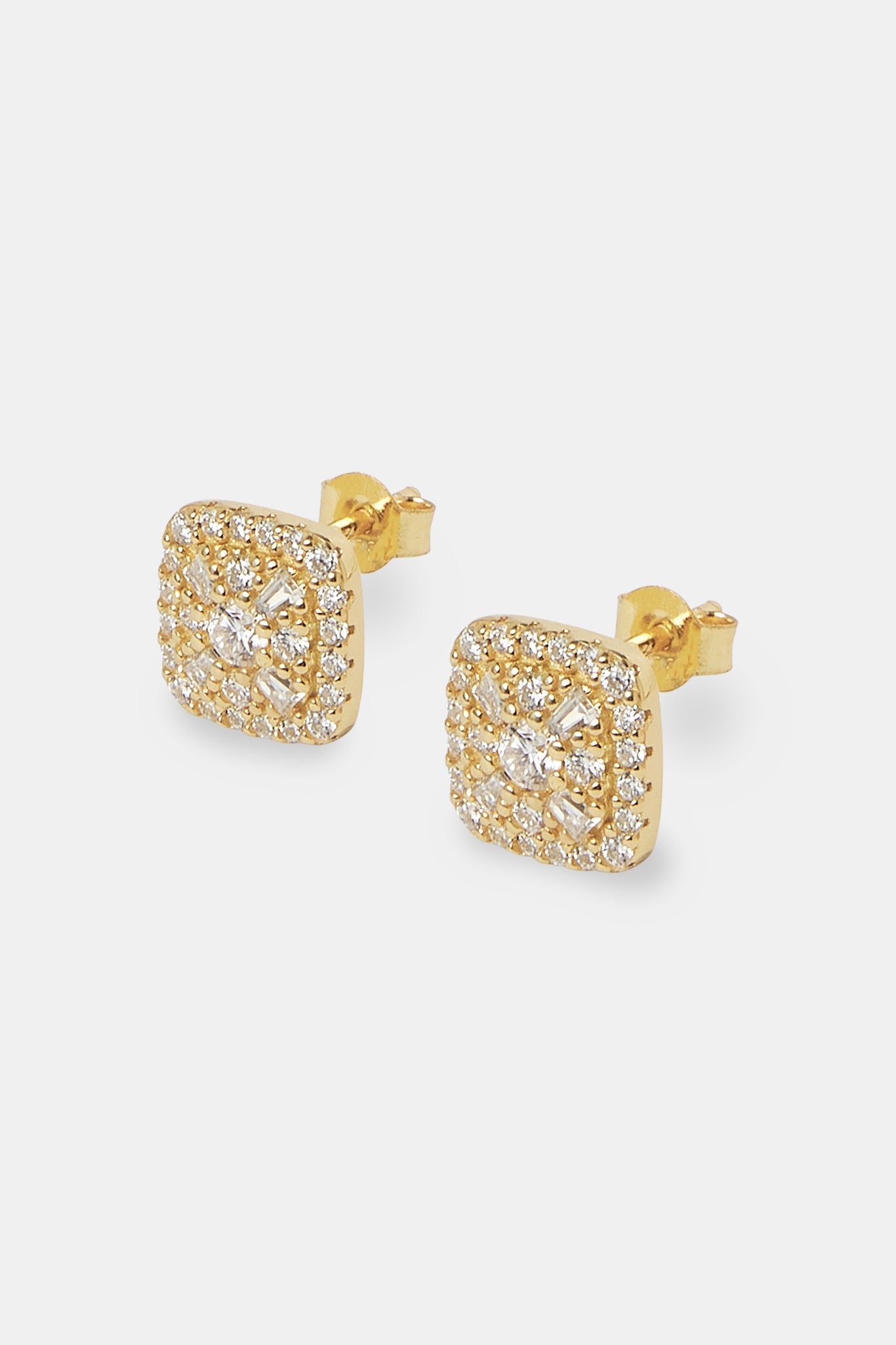 Moissanite Baguette Centre Square Stud Earrings - 10mm - Gold
