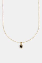 Black Heart Bezel Necklace - Gold - 10mm