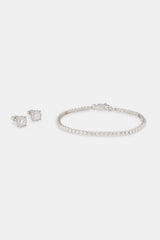 Moissanite Cluster Stud Earrings & Moissanite Micro Tennis Bracelet