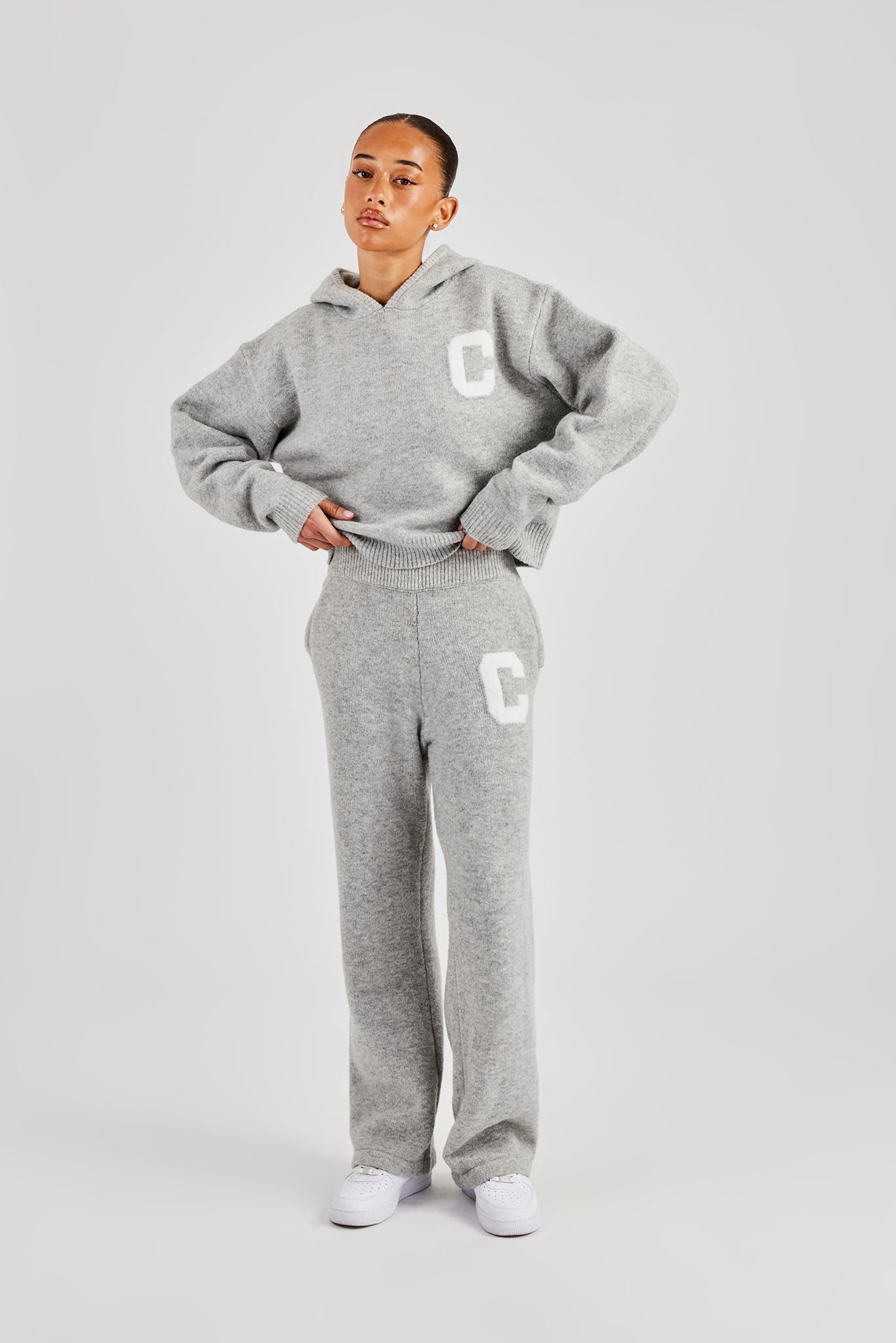 Knitted C Hoodie - Light Grey