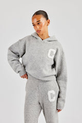 Knitted C Hoodie & Wide Leg Jogger - Light Grey