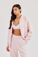 Hooded Zip Through Knitted Hoodie - Pink