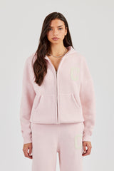 Hooded Zip Through Knitted Hoodie - Pink
