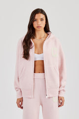 Hooded Zip Through Knitted Hoodie - Pink
