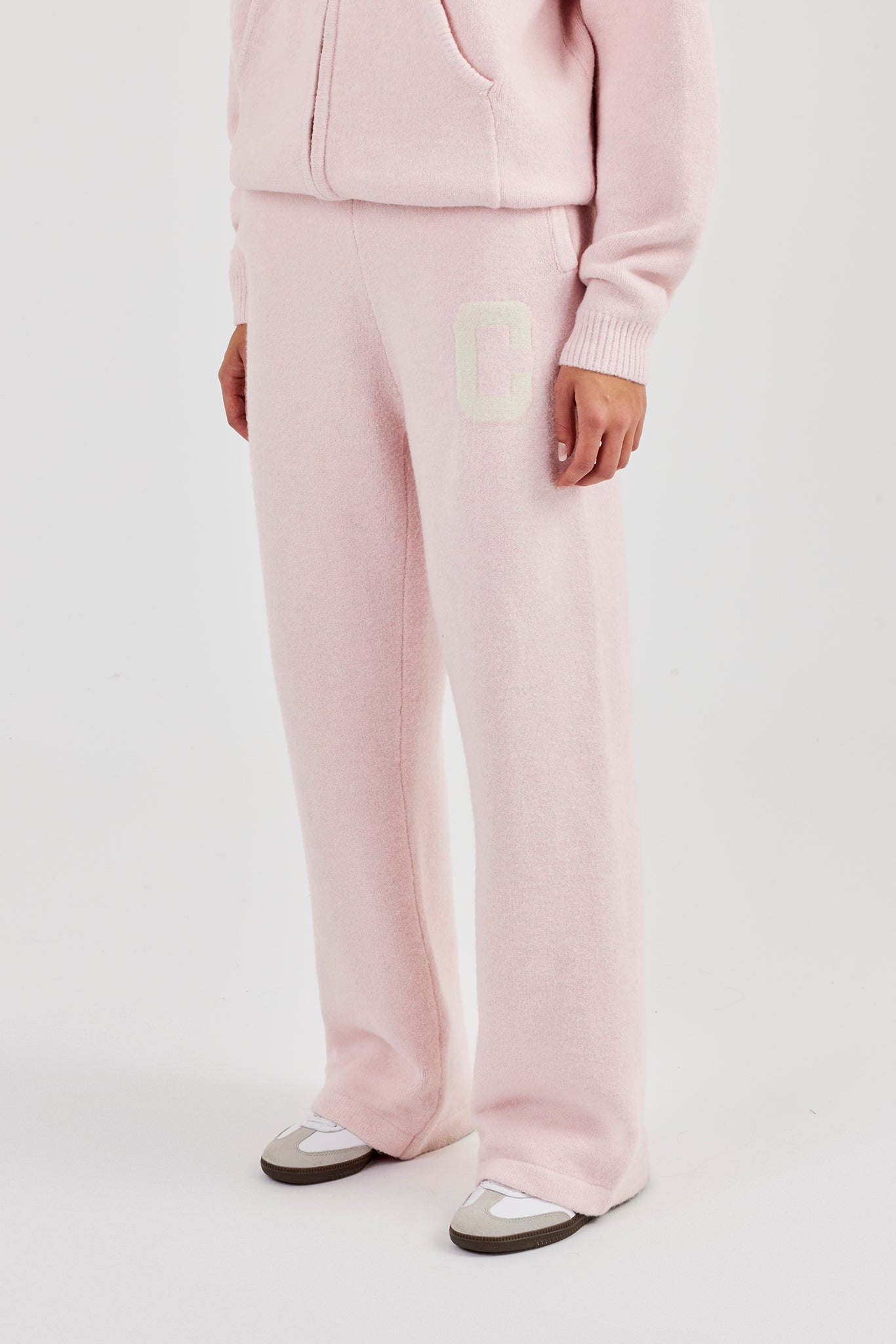 Knitted Wide Leg Jogger - Baby Pink