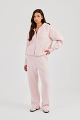 Hooded Zip Through Knitted Hoodie - Pink