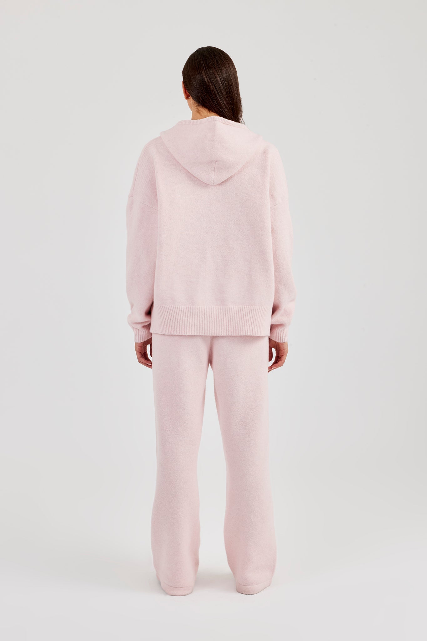 Hooded Zip Through Knitted Tracksuit - Baby Pink