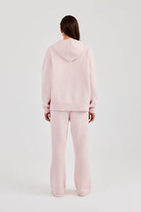 Hooded Zip Through Knitted Tracksuit - Baby Pink