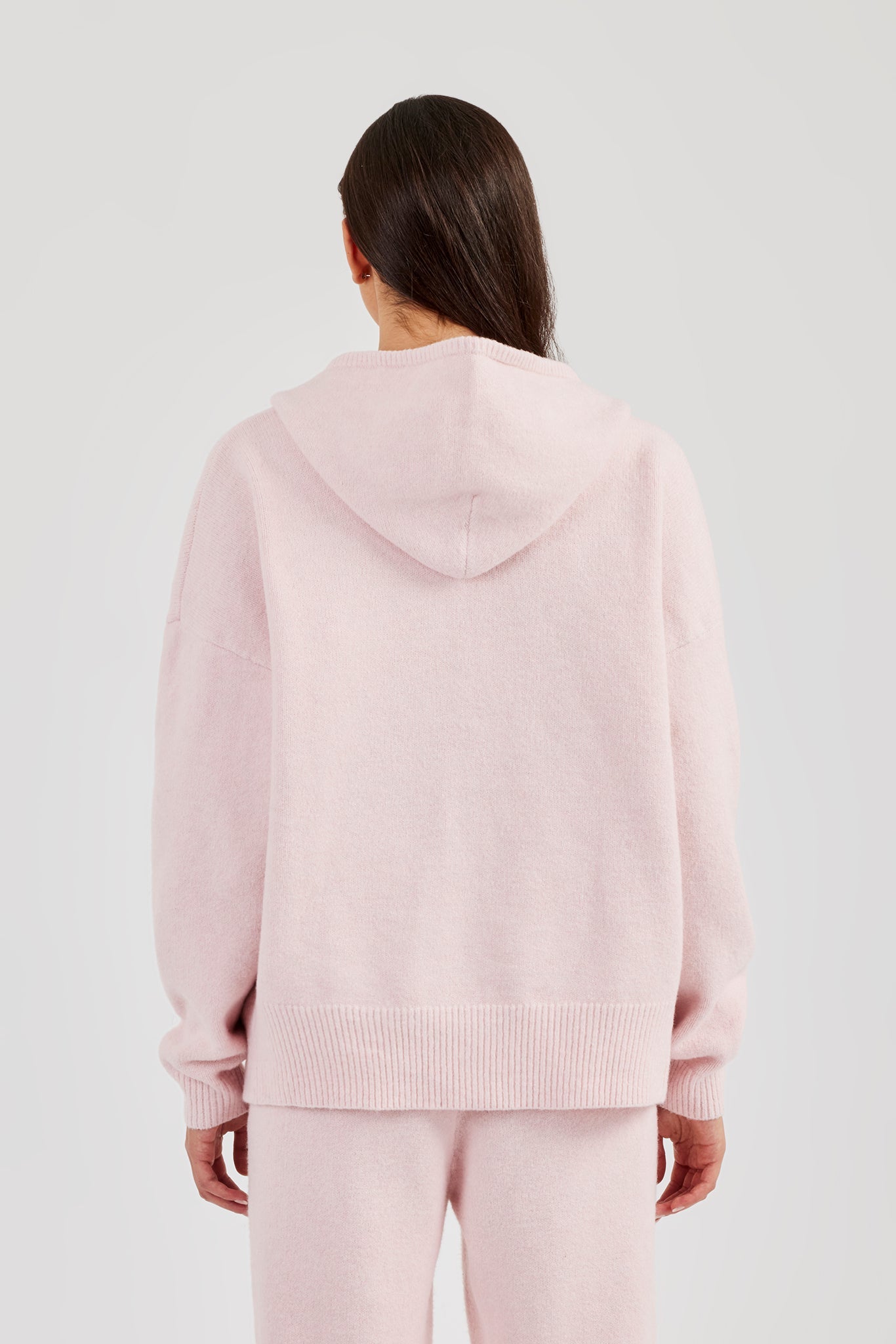 Hooded Zip Through Knitted Hoodie - Pink