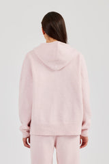 Hooded Zip Through Knitted Hoodie - Pink