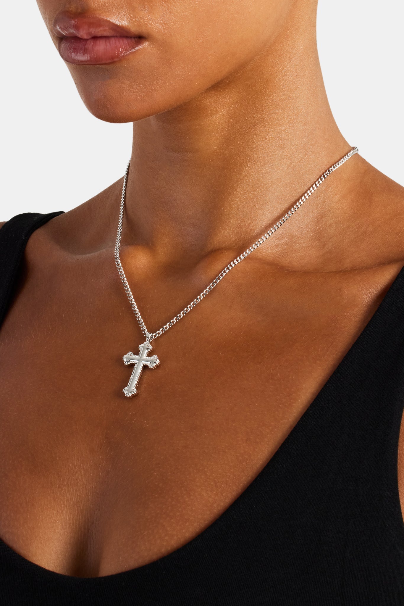 Polished Cross Necklace - White - 25mm