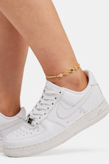Multi Colour Cluster Tennis Anklet - Gold
