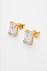 Baguette Stone Stud Earrings - Gold - 6mm