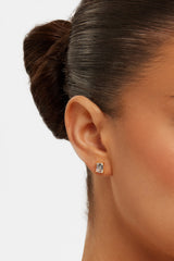 Baguette Stone Stud Earrings - Gold - 6mm