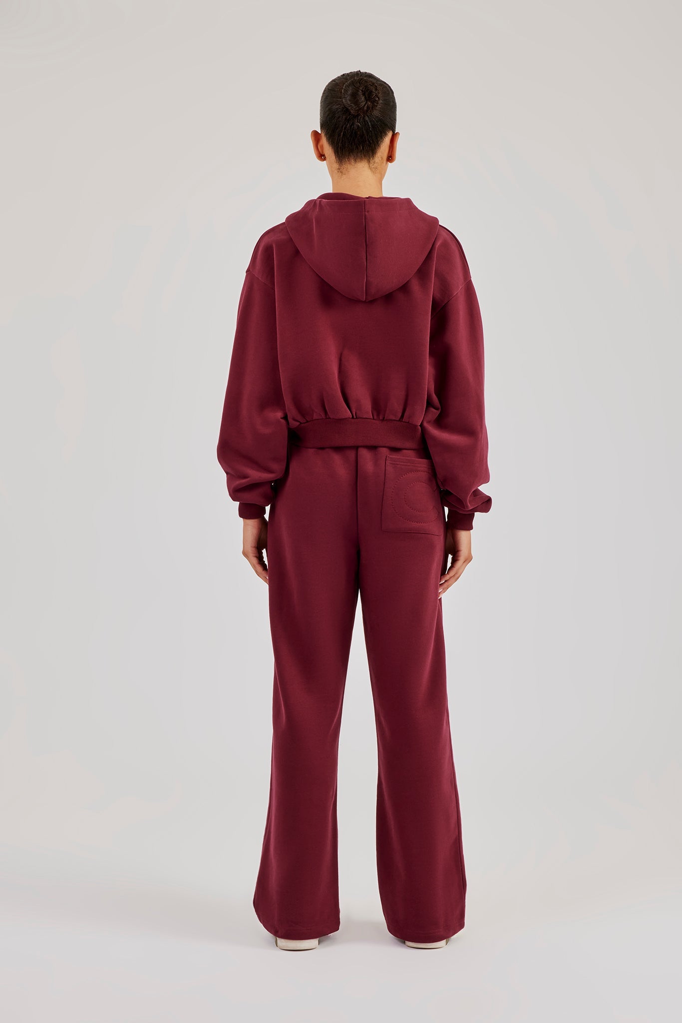 Cropped Varsity Logo Hoodie & Wide Leg Jogger - Berry