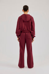 Cropped Varsity Logo Hoodie & Wide Leg Jogger - Berry