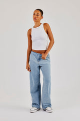 Baggy Jean With Waistband Detail - Bleach Wash