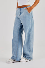 Baggy Jean With Waistband Detail - Bleach Wash