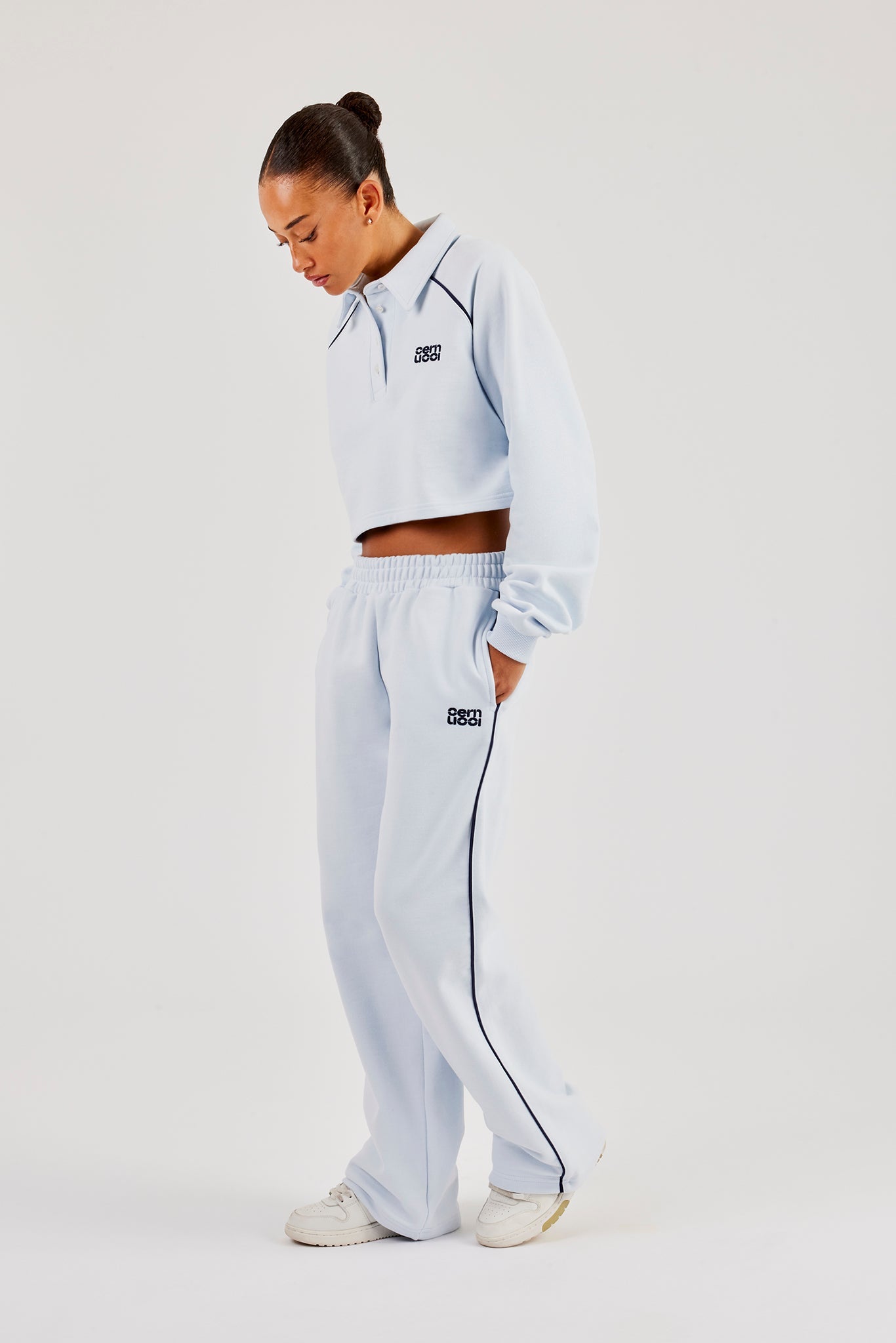 Cropped Rugby Polo With Piping - Light Blue