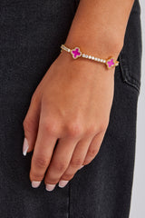 3mm Pink Motif Tennis Bracelet Gold