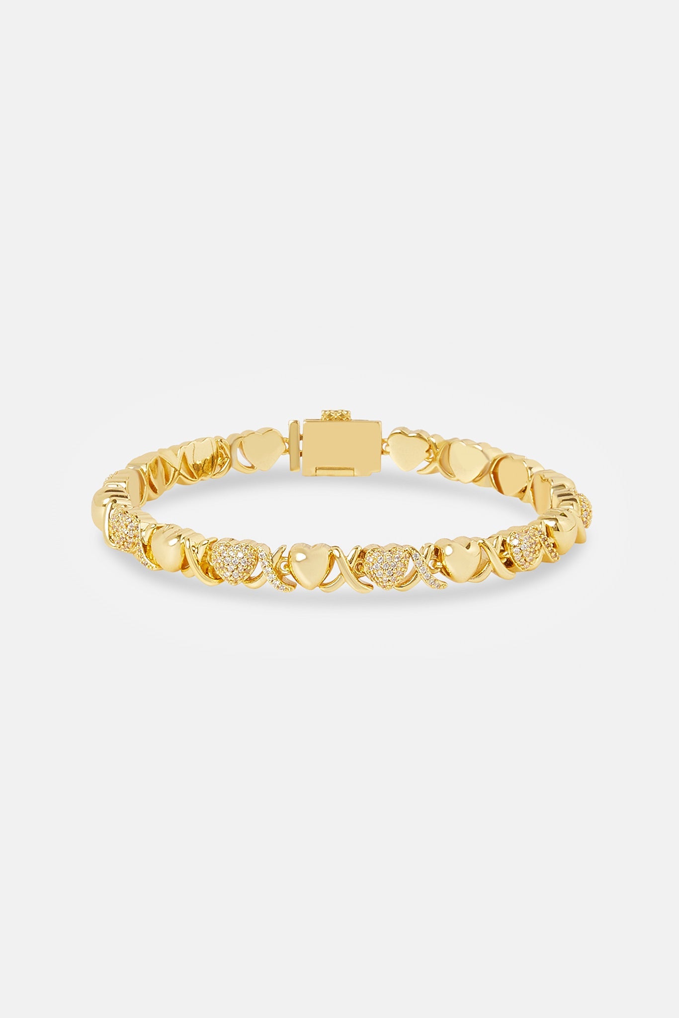 Iced Heart Link Polished Bracelet - 6mm