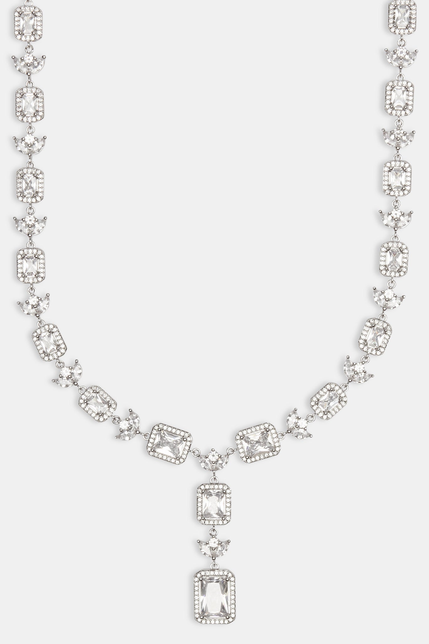 Iced CZ Bezel Cluster Drop Chain - White