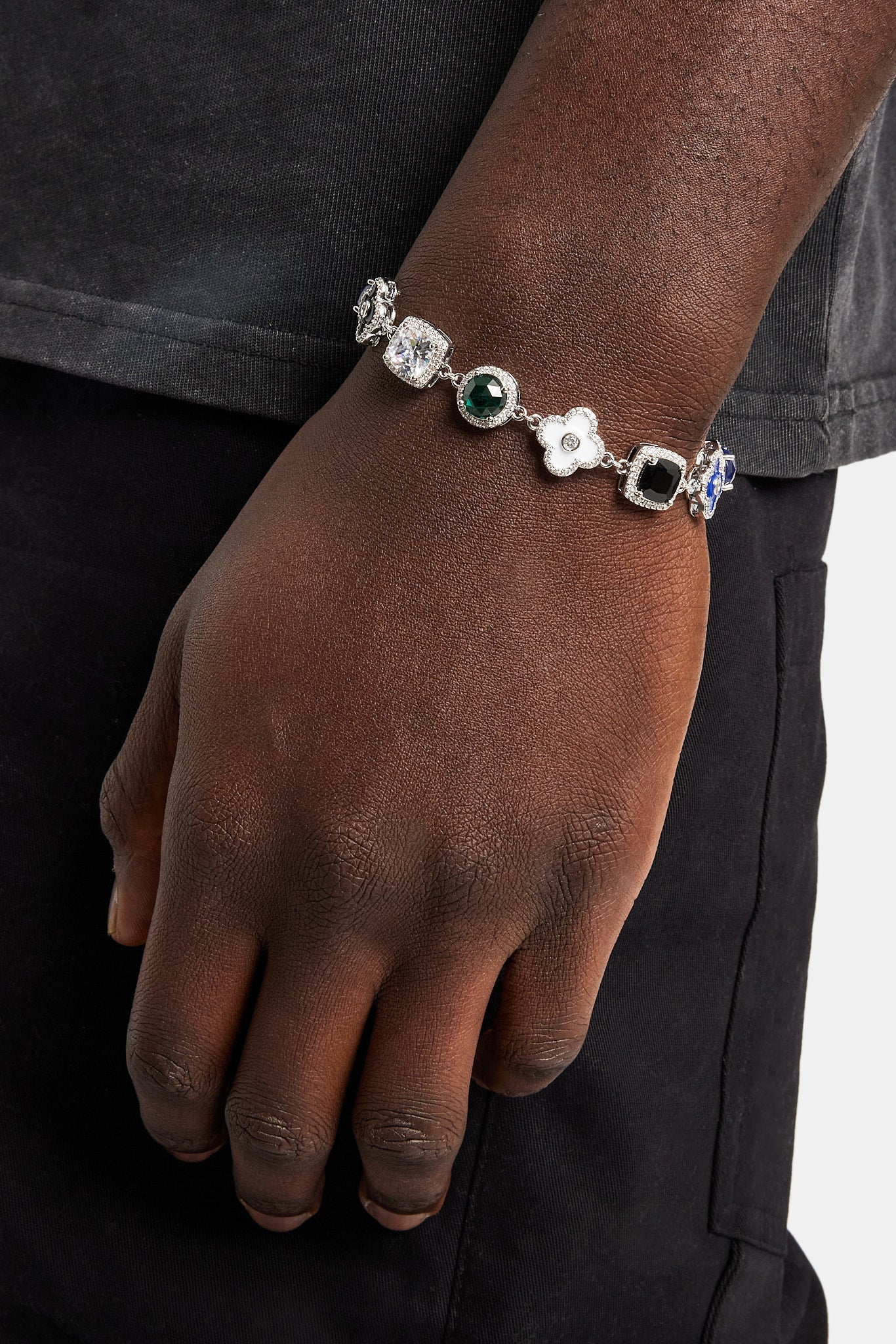 Blue Multi Gem & Motif Bracelet - White - 10mm