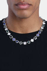 Blue Multi Gem & Motif Chain - White - 10mm