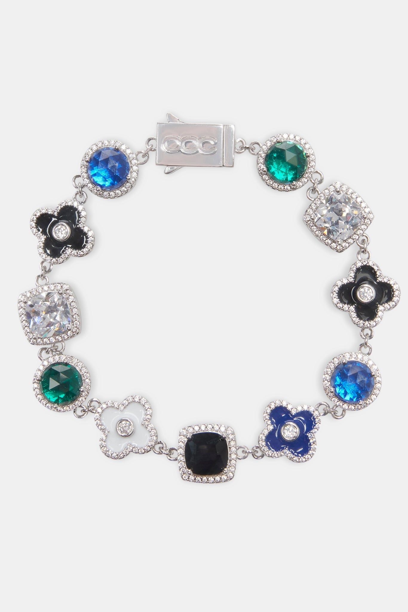 Blue Multi Gem & Motif Bracelet - White - 10mm