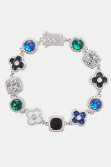 Blue Multi Gem + Motif Chain & Bracelet - White - 10mm