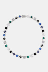 Blue Multi Gem & Motif Chain - White - 10mm