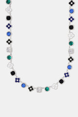 Blue Multi Gem + Motif Chain & Bracelet - White - 10mm