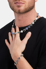 Blue Multi Gem + Motif Chain & Bracelet - White - 10mm