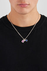 Blue Motif & Gemstone Layered Necklace - 12mm