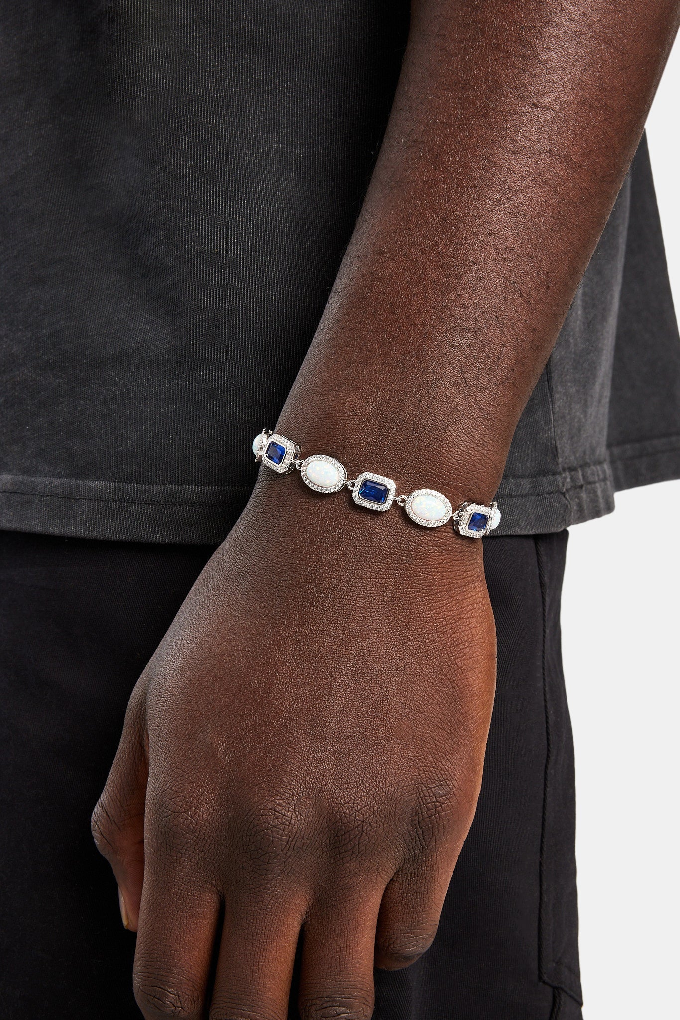 Opal & Blue Gemstone Bracelet - White - 10mm
