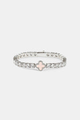 Iced Pink Motif Charm Tennis Bracelet - White 5mm